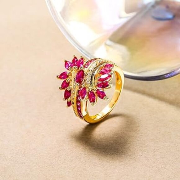 Neiman Marcus 925 Sterling Silver Ruby Leaf Ring - Picture 1 of 4